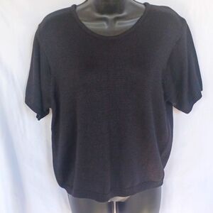 Fia Italia handloomed black short slleve knitted scoop neck sweater, Medium